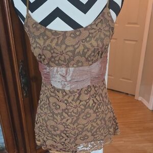 Weston Wear Brown and Pink Lace Tank Top